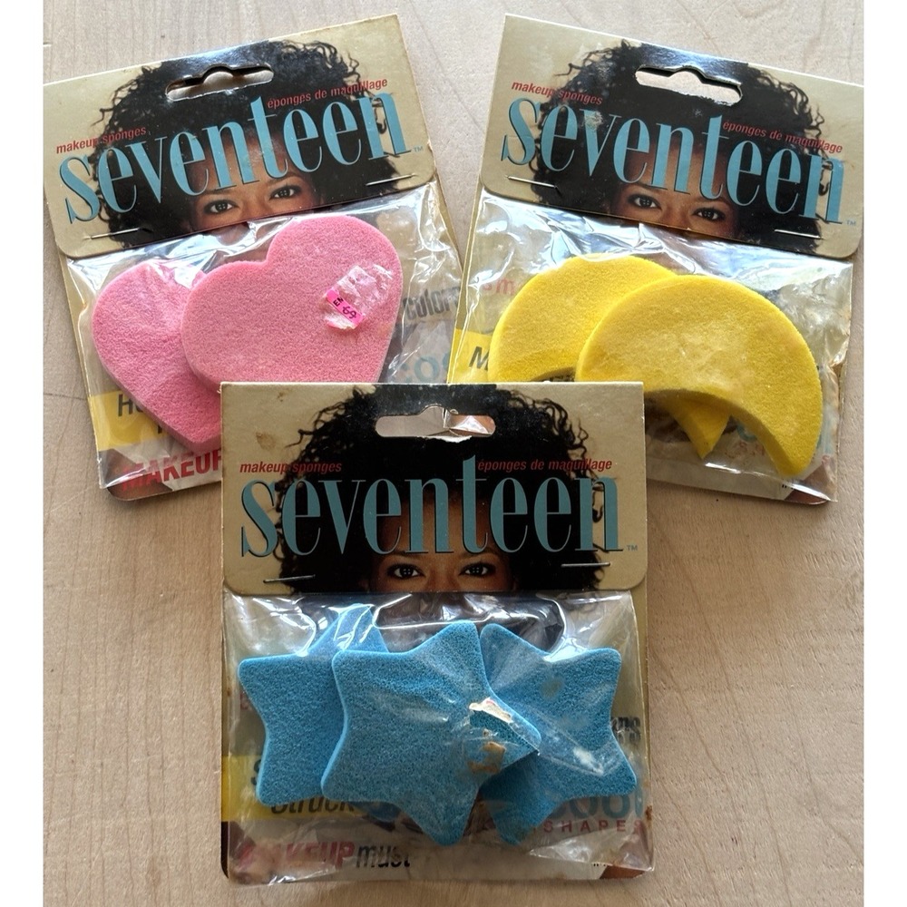 Vtg Seventeen Magazine Makeup Sponges LOT of 3 Packs NIP 1980s Star Heart Moon